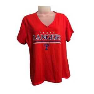 MLB Texas Rangers Classic Red Womens TShirt Blue/White Lettering XXL